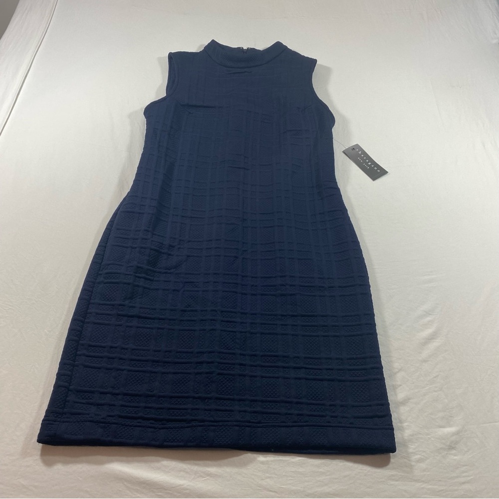 Sharagano Textured Navy Sheath Mini Dress Sleeveless Fully lined Dress